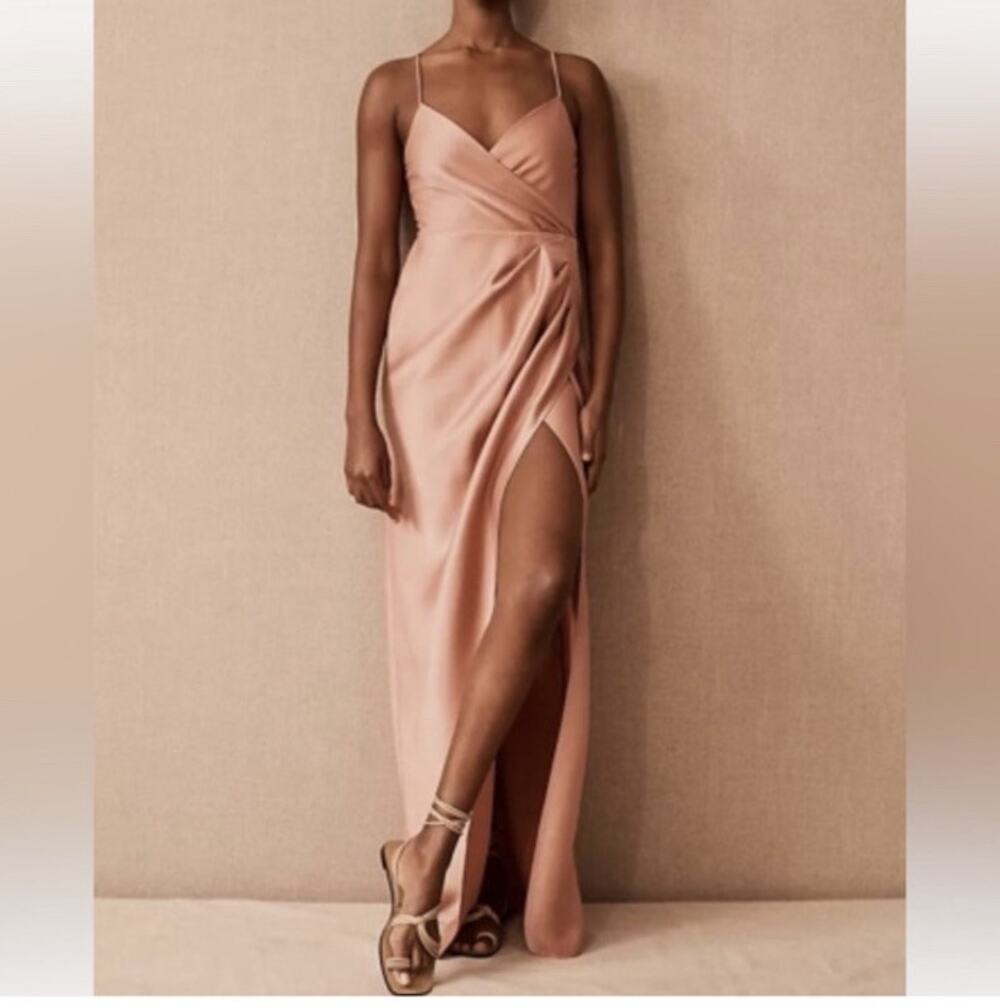 BHLDN Freya Charmeuse Slip Dress Sedona Sunset Faux Wrap Gathered SZ 10 NWT
